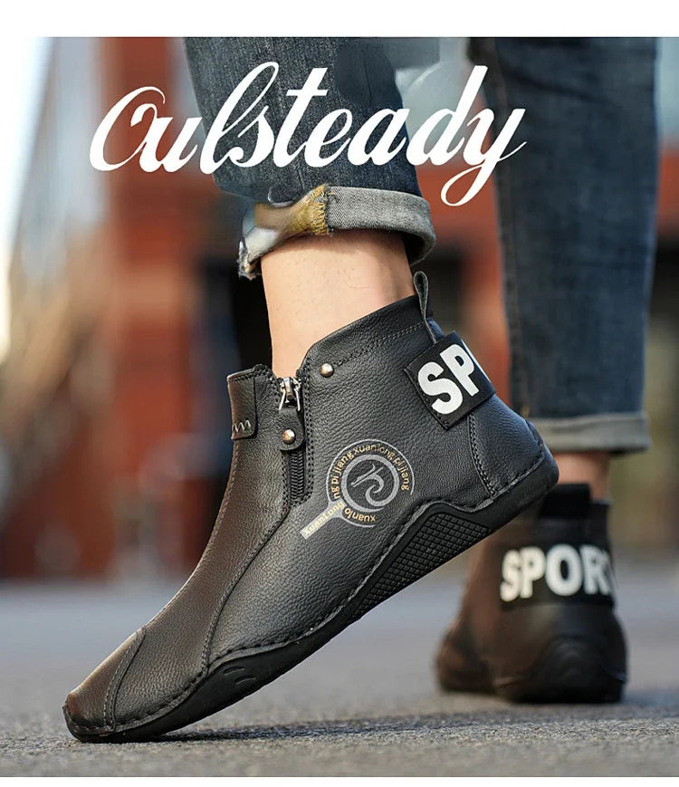 Autumn and Winter New Men's Short Boots  British Classic Retro Flat Bottom Cotton Shoes Outdoor Business Sports Casual Shoes
