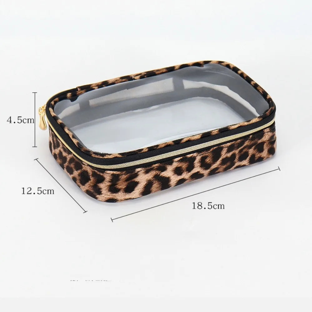 Fashion Leopard Print Makeup Bag Waterproof Transparent Travel Cosmetic Bag with Zipper Large Capacity Storage Bag