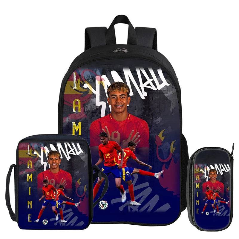 3Pcs Set Kids Backpack Football Sport Bookbag Football Star Rucksack L-Lamin Yamal Student School Shoulder Bag,Pencil Bags