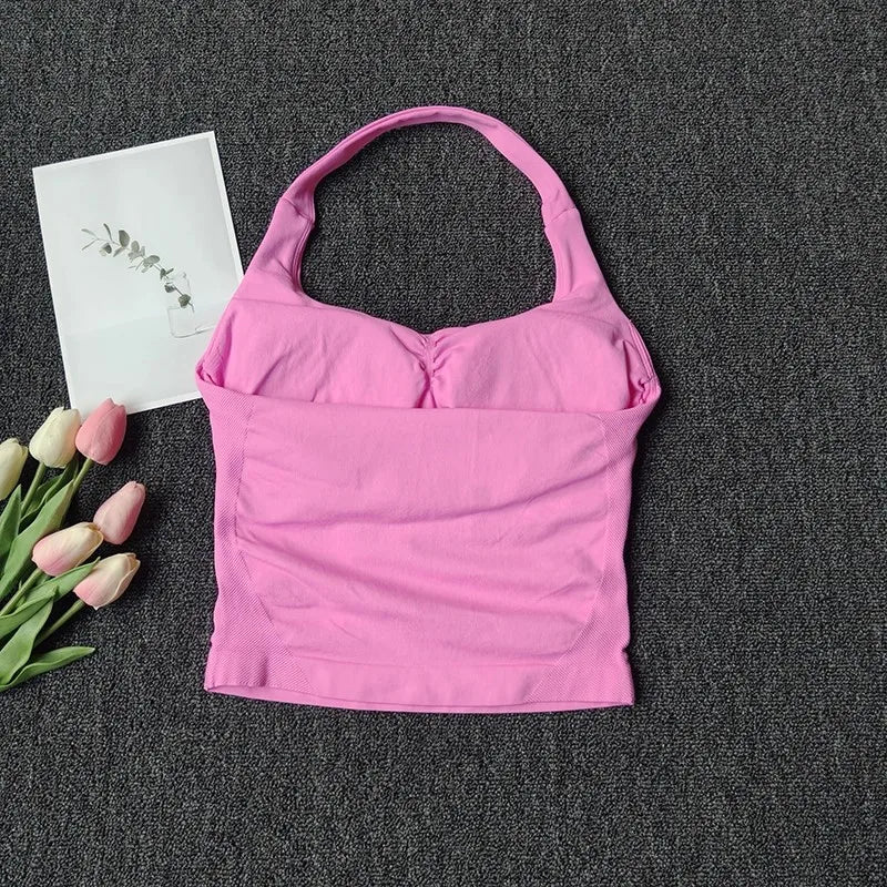 Women's Sexy Seamless Yoga Vest Fitness Bra Sports Bra Hanging Neck Yoga Vest Breathable Pilates Top Gym Top for Active Wear