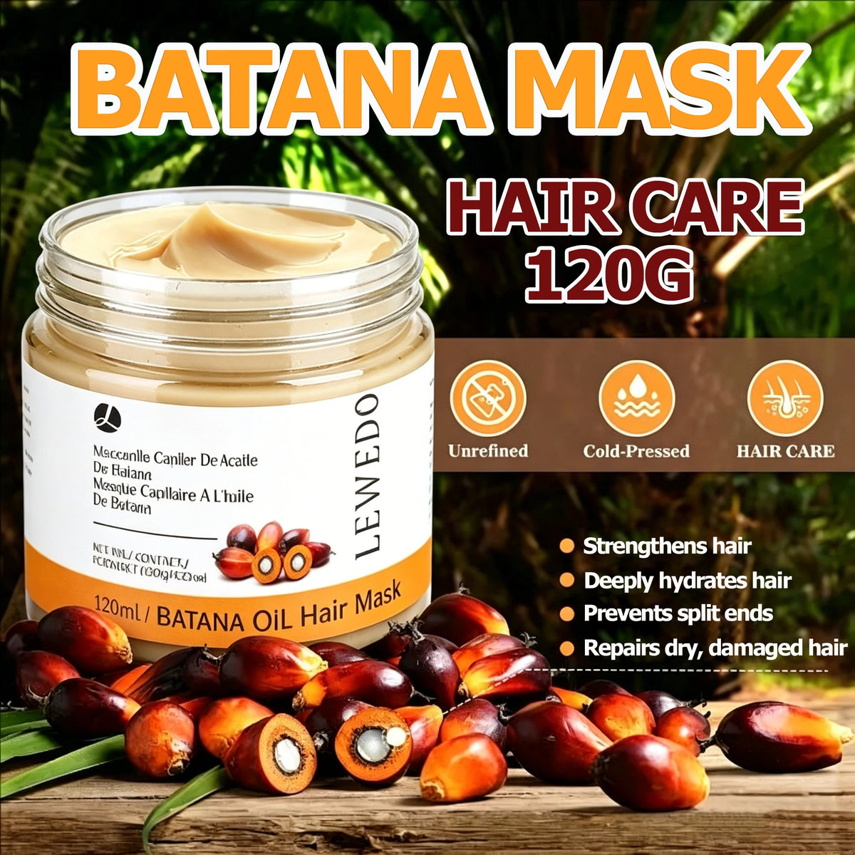 120g Batana Hair Mask Fast Hair Growth Oil Scalp Care Conditioner Batana Oil Anti Hair Loss Thicker Hair Serum Nourish Hair Root
