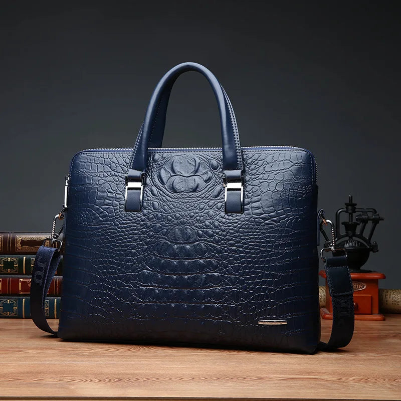 PU Leather Briefcase Bag Man Crocodile Alligator Tote Handbag Laptop 14 Computer Male Shoulder Business Messenger Portable Bag