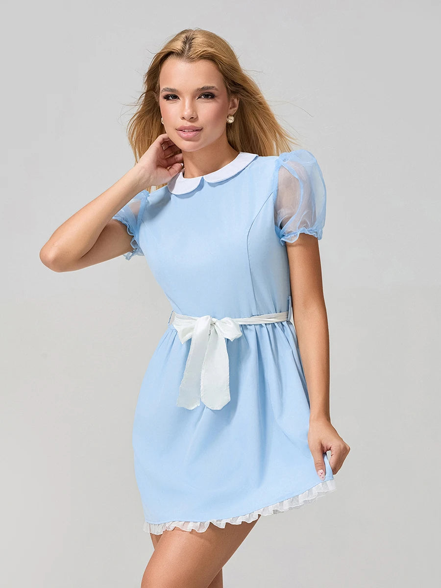 Halloween Creepy Grady Twins Costume for Women Blue Babydoll Dress Cosplay Costume Halloween Fancy Dress Y2k Streetwear