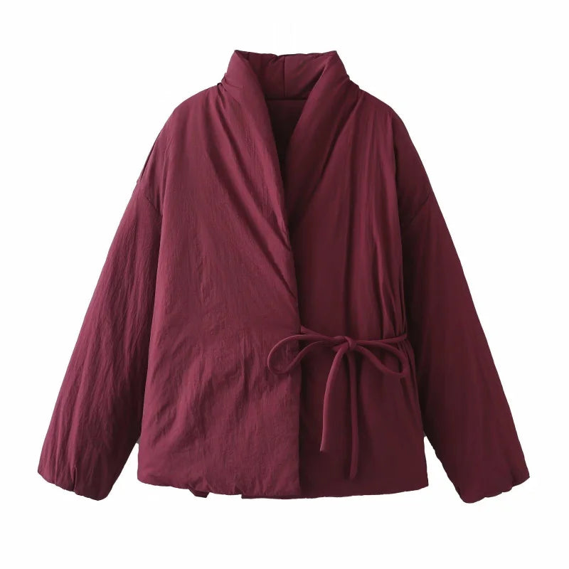Fashion Lace Up Padded Cotton Jacket Women 2025 Winter Casual Loose Parkas Coat Vintage Outwear Female Warm Quilted Outerwears