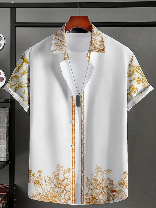 Summer Tropical Print Hawaiian Shirt For Men Fashion Casual Man Short Sleeve Beach Wear Stylish Party Holiday Outfit Shirts