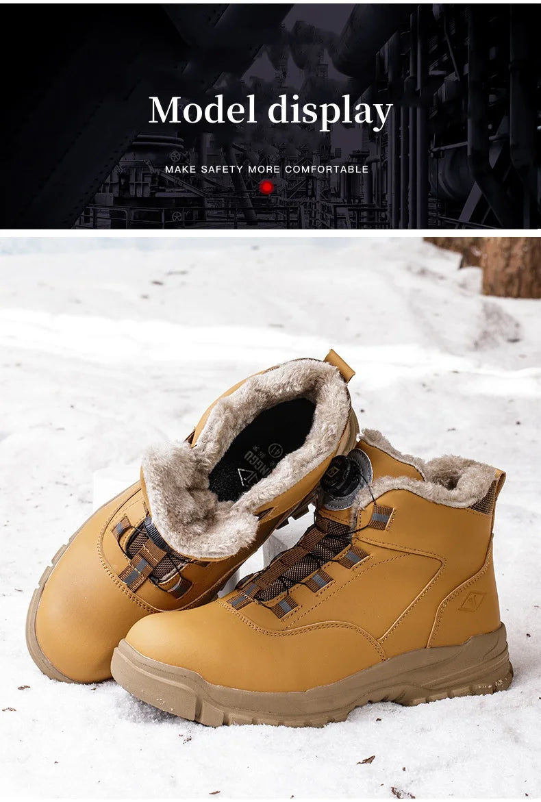 WOUDHONY Work Shoes Men Anti-smashing Anti-puncture Safety Shoes Rotating Buttons Autumn Winter Protective Work Safety Boots