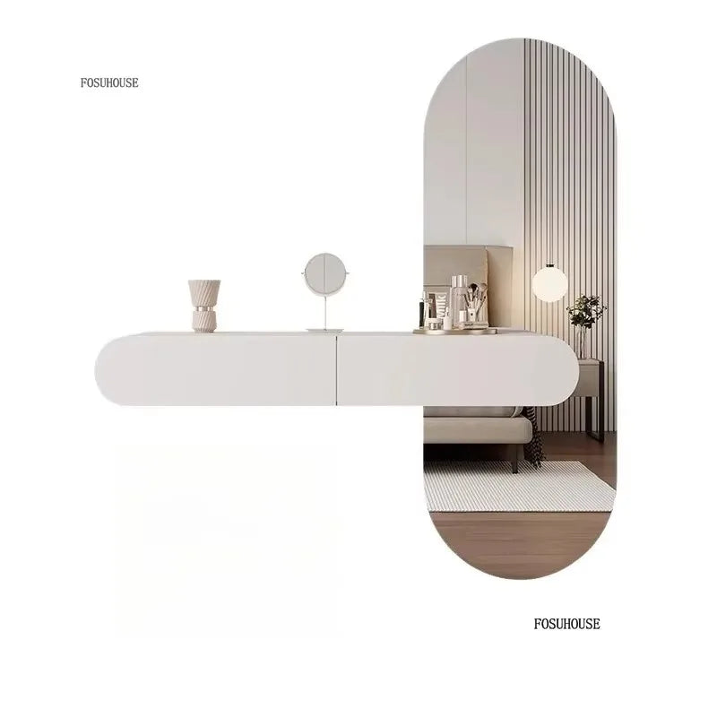 Off-white Hanging Dressing Table Minimalist Wall Mounted Vanity Unit with Mirror Bedroom Furniture Modern Design