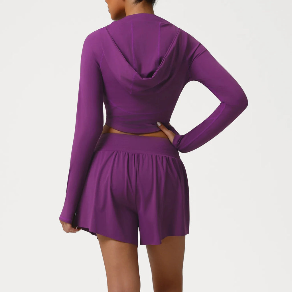 sm2544 Autumn Winter New Running Jacket Set Women's Tight Quick Drying Sports Fitness Jacket & High Waist Shorts 2 Piece Set