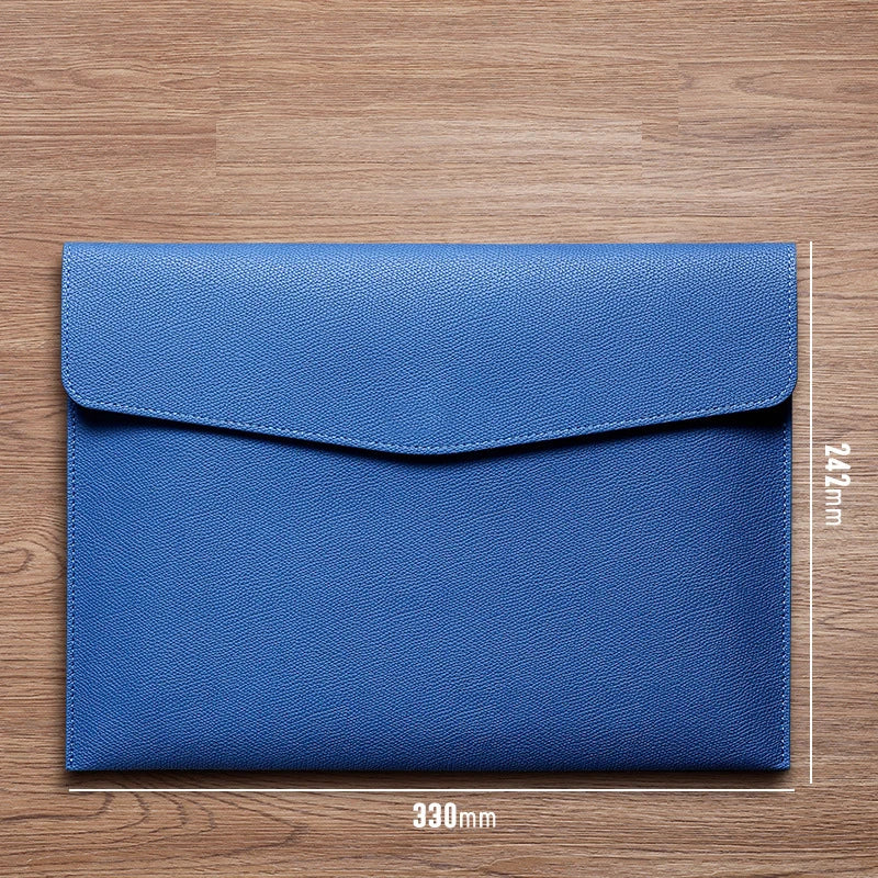 A4 File Folder PU Leather Document Holder Waterproof Portfolio Envelope Folder Case Magnetic Button Customized Initials