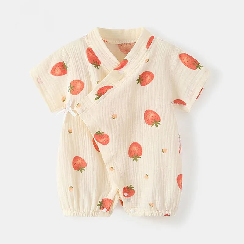 0-18M Summer Baby Girl Boys Clothing  Rompers Jumpsuit Short-sleeved Floral Print  Cute Soft Newborn Infant Baby Kimono Playwear