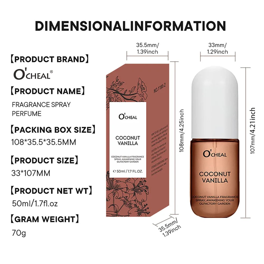 1Pcs Coconut Rose Fragrance Spray Hair & Body perfume Mist Fresh Long Lasting Fragrance Perfume Travel Size Freshener Spray