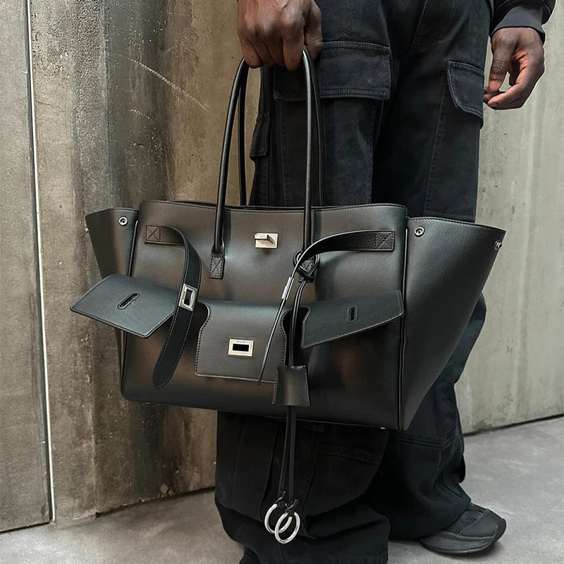 High-quality Soft PU Leather Brand Tote Bag, Lock Design Large-capacity Storage Handbag, Women Commuter Shoulder Bag For Daily