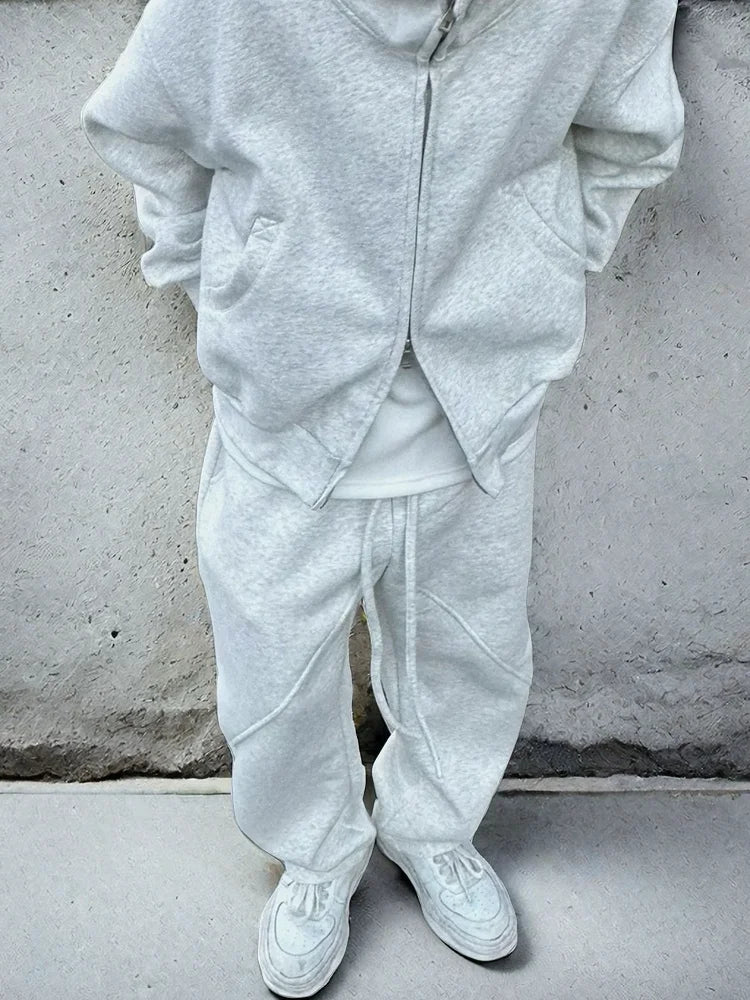 Autumn Winter Men's Casual Hoodie Sports Set Korean Fashion Loose Zip Up Hooded Sweatshirt and Sports Pants Two-piece Set