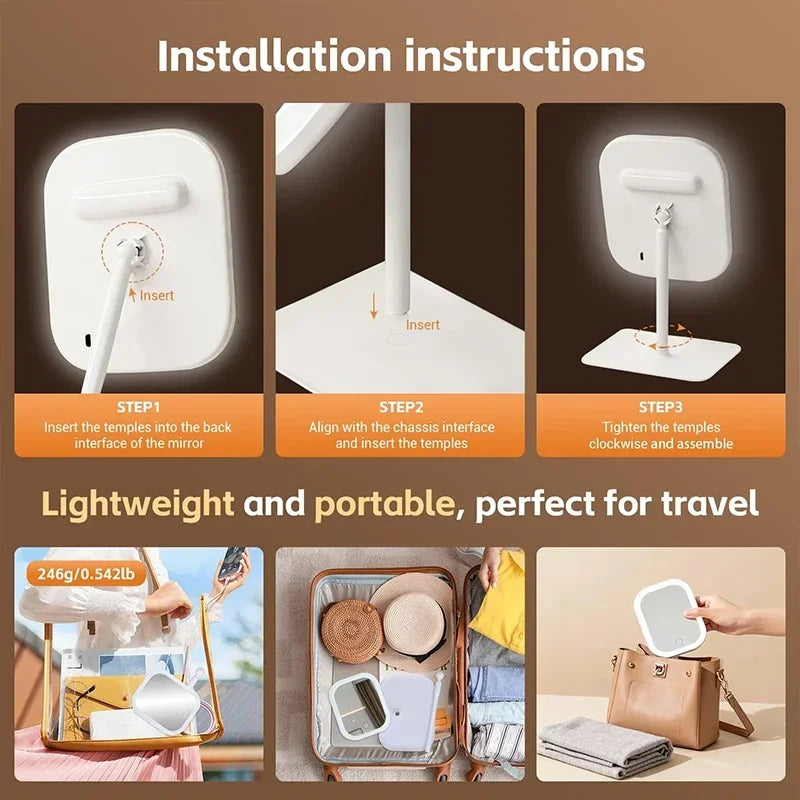 Desktop Vanity Mirror 3 Color Dimmable Light LED Makeup Lights Touching Women Bedroom Dressing Mirrors