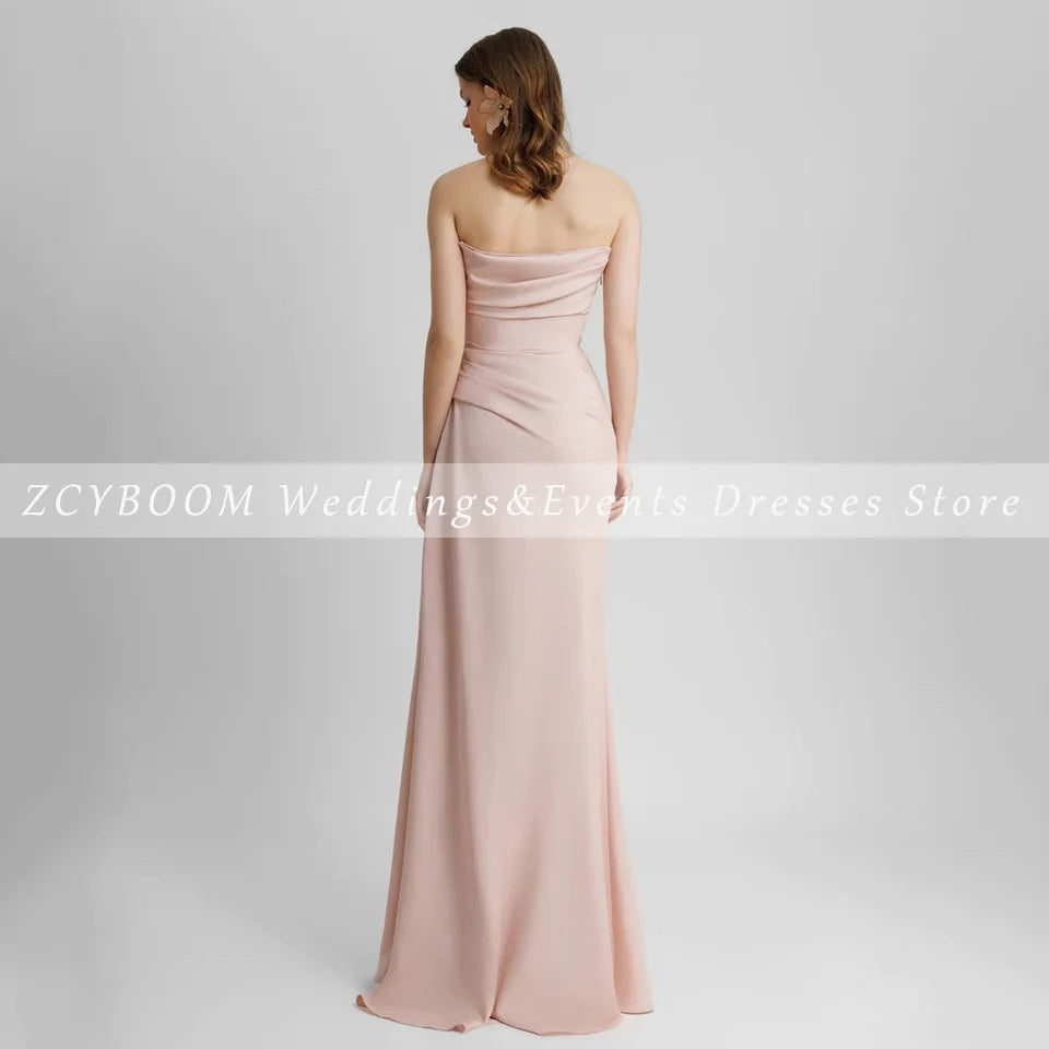 Elegant Pink Backless Strapless Crystal Sleeveless Evening Dress 2026 Mermaid Floor Length Sweep Train Stain Zipper Prom Dress