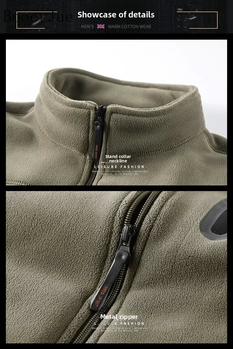2026 Men Winter Double Thickened Fleece Jacket Outdoor Windproof Ski Coat Snow Warm Hiking Cycling Climbing Pocket Sweatshirt