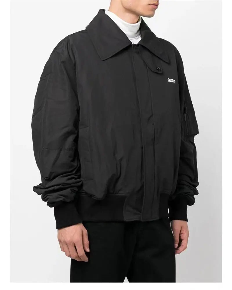 Black Multi-Pocket Bomber Jacket – Short Relaxed Fit