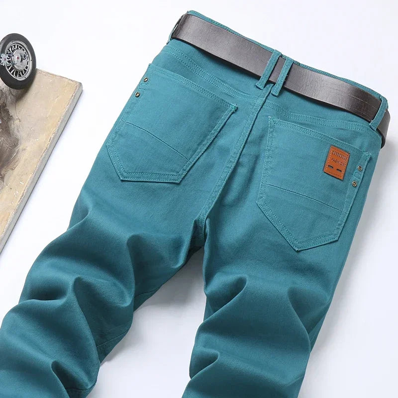 Men Autumn Spring Fashion Blue Red Casual Classic Style Straight Slim Fit Soft Trousers Male Brand Advanced Stretch Pants