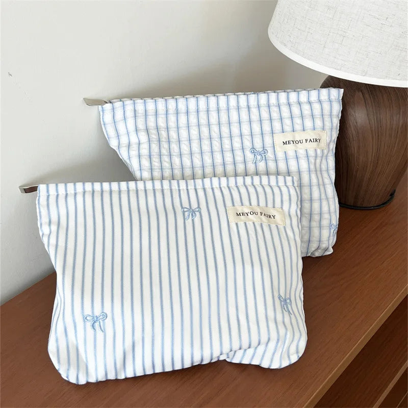 New Blue Color Mommy Bag Bowknot Embroidery Makeup Bag Zipper Baby Diaper Bag Nappy Pouch Travel Toiletry Storage Bags