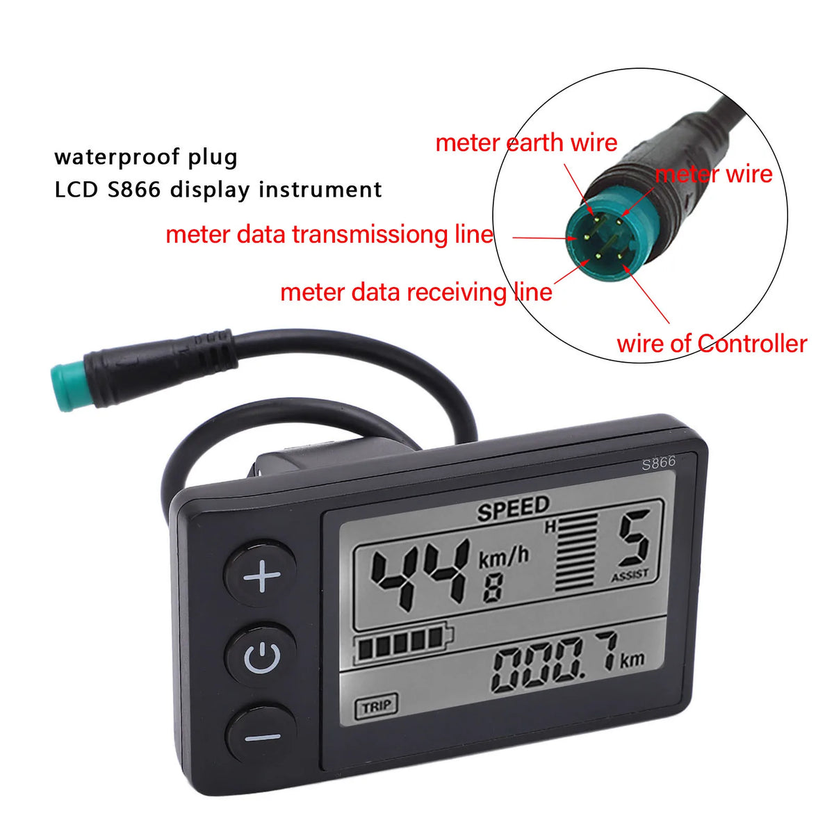 Electric Bike S866 LCD Display Electric Bicycle Display LCD Meter 24V 36V 48V Scooter Control Panel with SM/Waterproof Plug