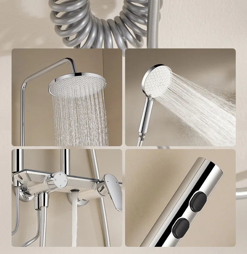 Household Silver Bathroom Shower Set MultiFunction Gray Rainfall Showers Hot and Cold Water Bathtub Shower Faucet Set Hotel
