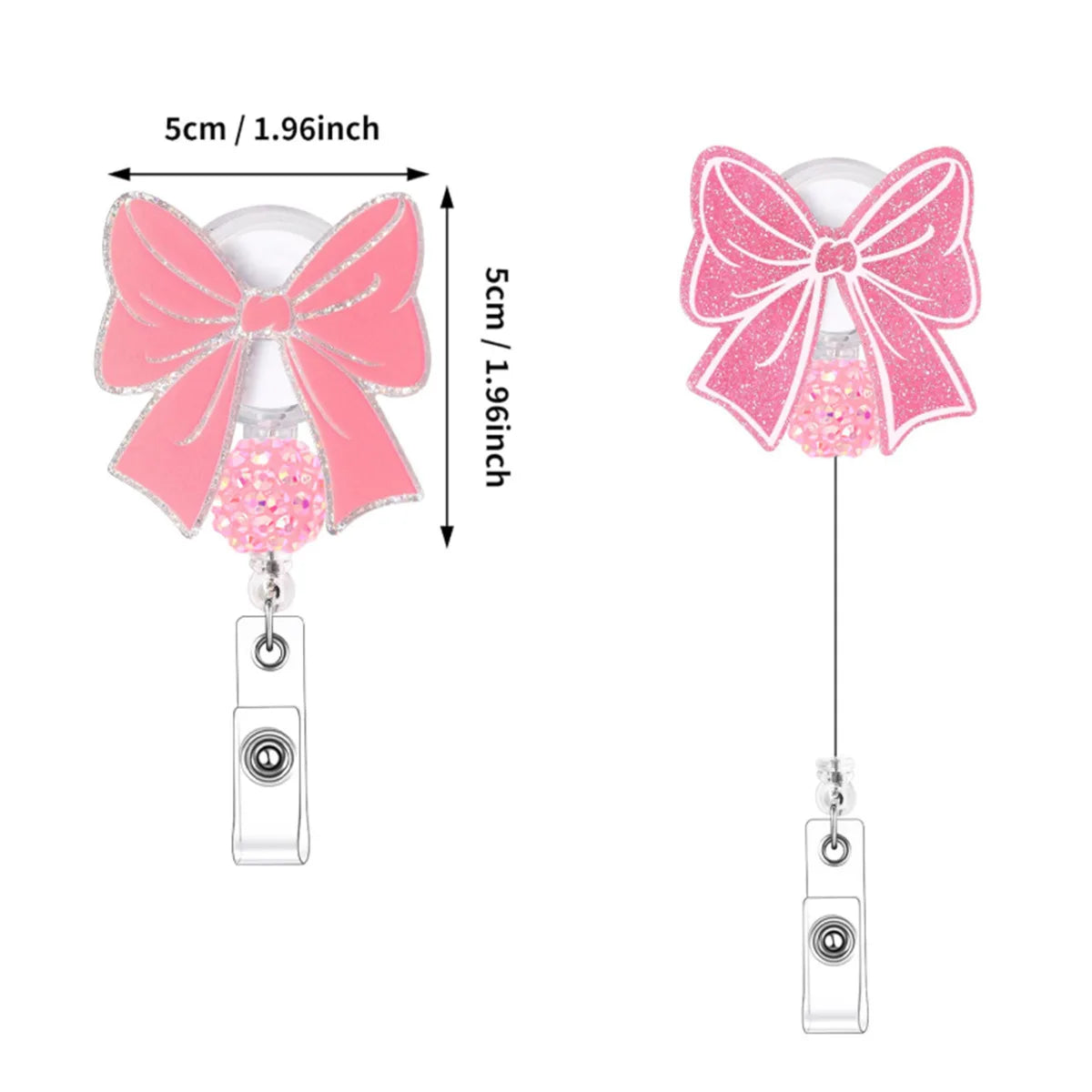Pink Bow Badge Reel Cute Badge Reel with Alligator Clip ID Badge Holder Funny Sparkly Glitter Retractable Nursing Badge Reels