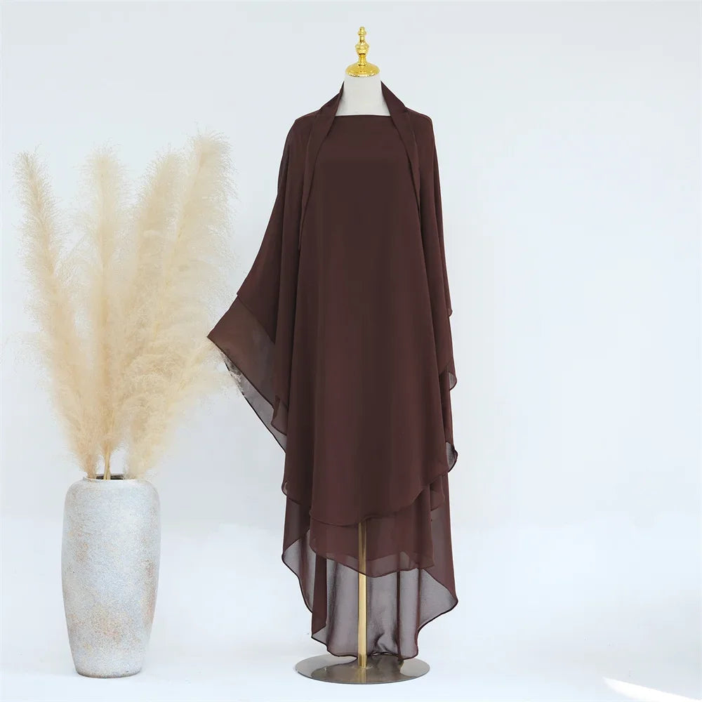 Two Layer Chiffon Extra Long Khimar Niqab Eid Ramadan Muslim Women Islamic Clothing Prayer Garment Overhead Abaya Dress Kaftan