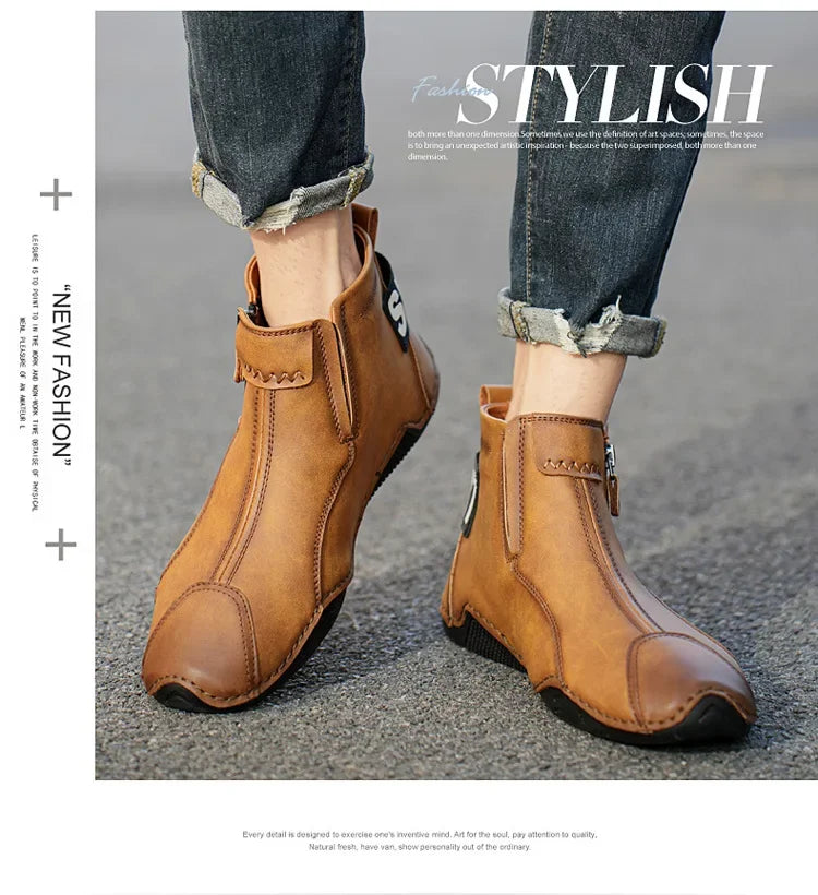 Autumn and Winter New Men's Short Boots  British Classic Retro Flat Bottom Cotton Shoes Outdoor Business Sports Casual Shoes