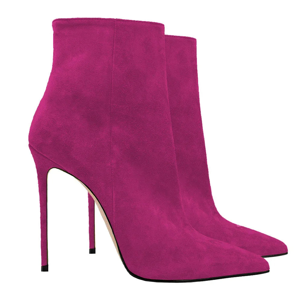 2025 Pointed High-heeled Short Boots Suede Fashion Runway Ladies Autumn and Winter 35-46 Plus Size Women Ankle Boots