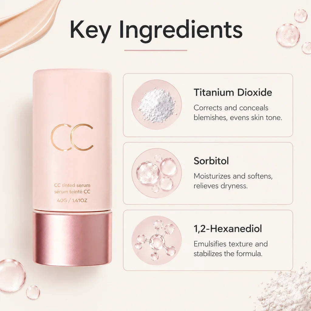 CC Tinted Serum Face Makeup, Color Correcting Moisturizing Skin Tint, Natural Coverage Makeup Base, Waterproof Long Lasting