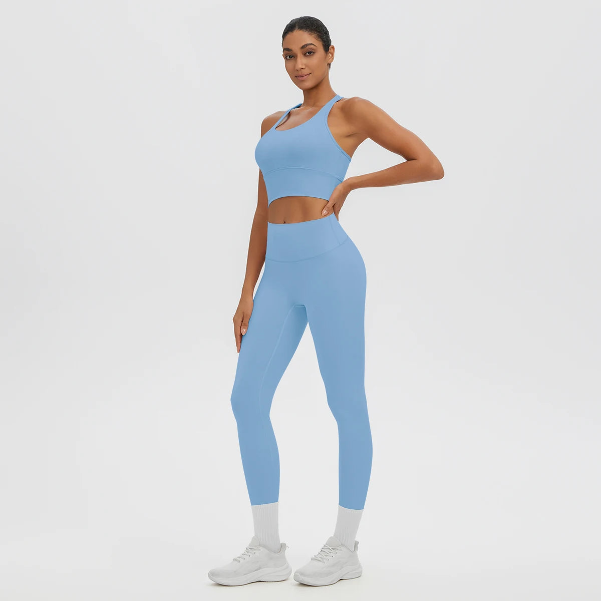 2PCS/set Gym Sports Yoga Suit for Women's Solid Color High Stretch Quick Drying Legging Yoga Pants Gather I-shaped Vest Yoga Set