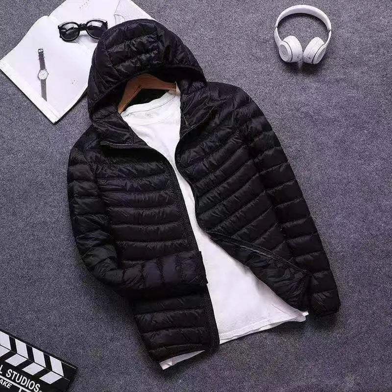 New Autumn and Winter Zipper Cotton-Padded Clothes Jacket Men's Fashion Hooded Super Light Warm Slim Coat Jacket Men's Coat