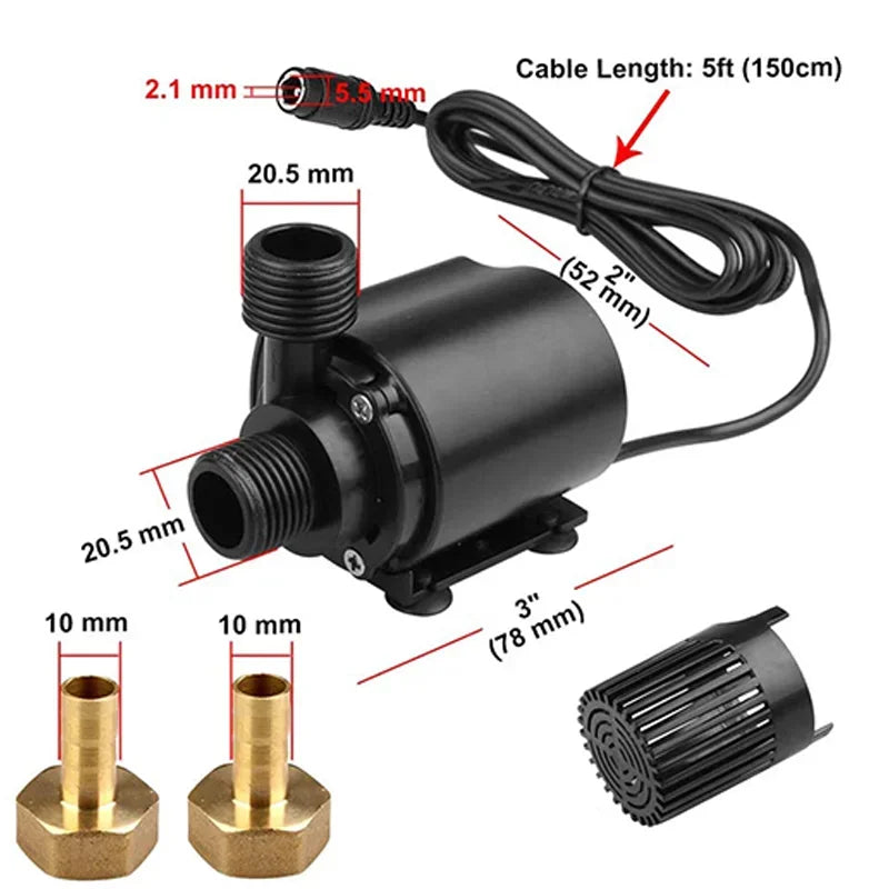 Super Quiet 800L/H DC 12V Brushless Pump Motor Water Circulation Submersible Pump for Fountain Pool Fish Tank Aquariums