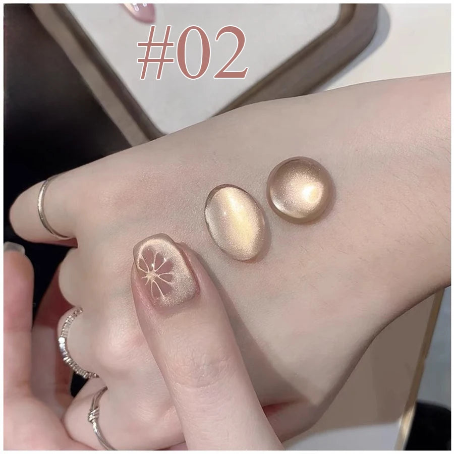 1-4pcs WS Autumn Winter Nails Pink Gold Cat's Eye Gel Nail Polish Glue Super Flash Golden Pink Porcelain White Glass Beads Gel