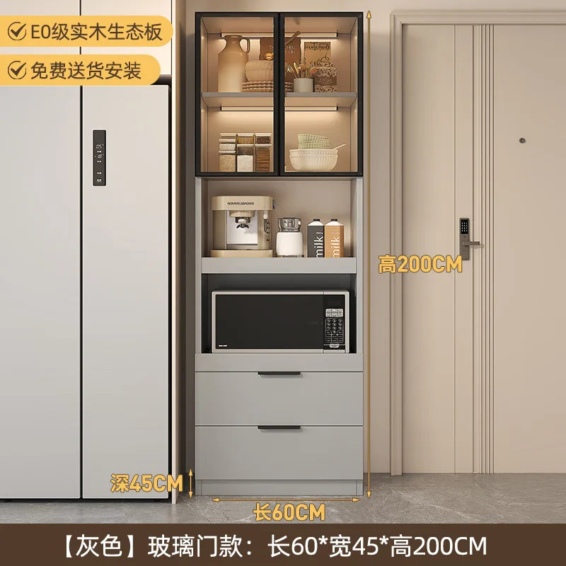 Solid wood dining side cabinet High cabinet integrated against the wall Cream style Simple modern storage Narrow cabinet