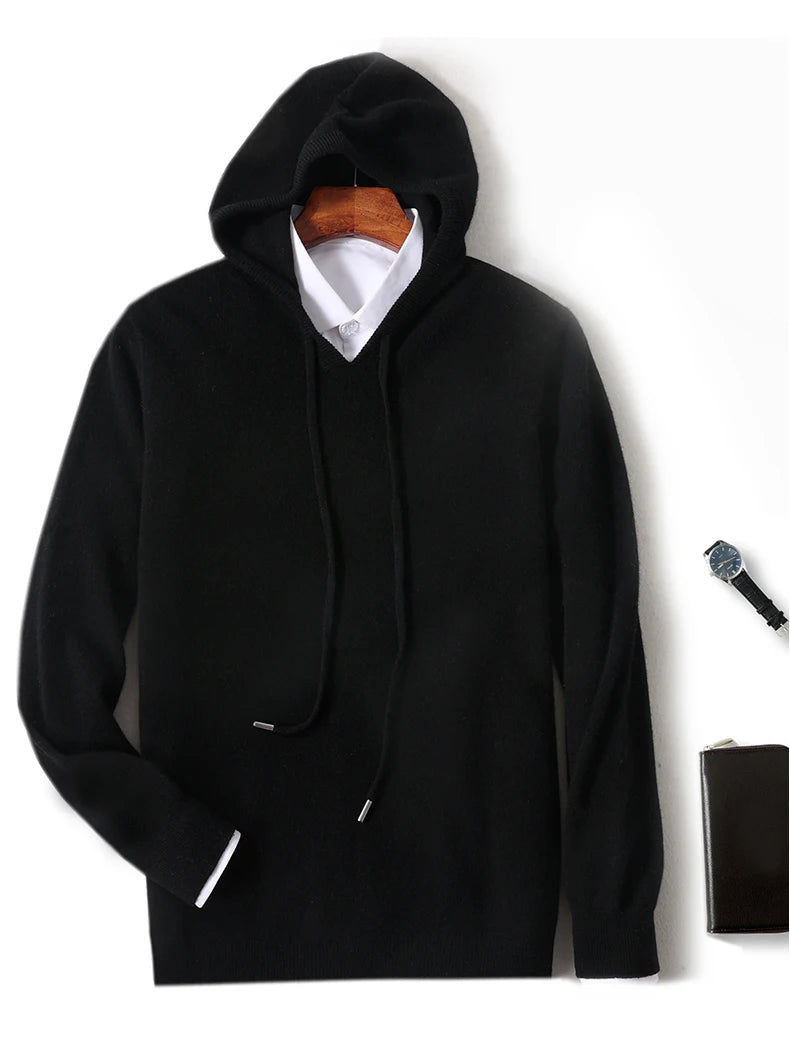 2025 Men's 100% Merino Pure Wool Knitted Hoodie Women's Style Large Size Autumn/Winter Warm Outdoor Sweater Solid Color Top YJ