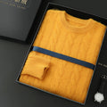 Men's Round Neck Pullover Sweater For Autumn Winter 100% Pure Mink Cashmere Knitted Sweater, Casual Long Sleeved Thick Warm Base