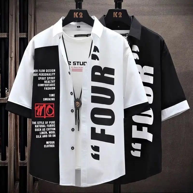 Men's Short-Sleeve Shirt 2025 Summer Five-Quarter Sleeve Japanese Street Brand Shirt Teenagers Punk Handsome