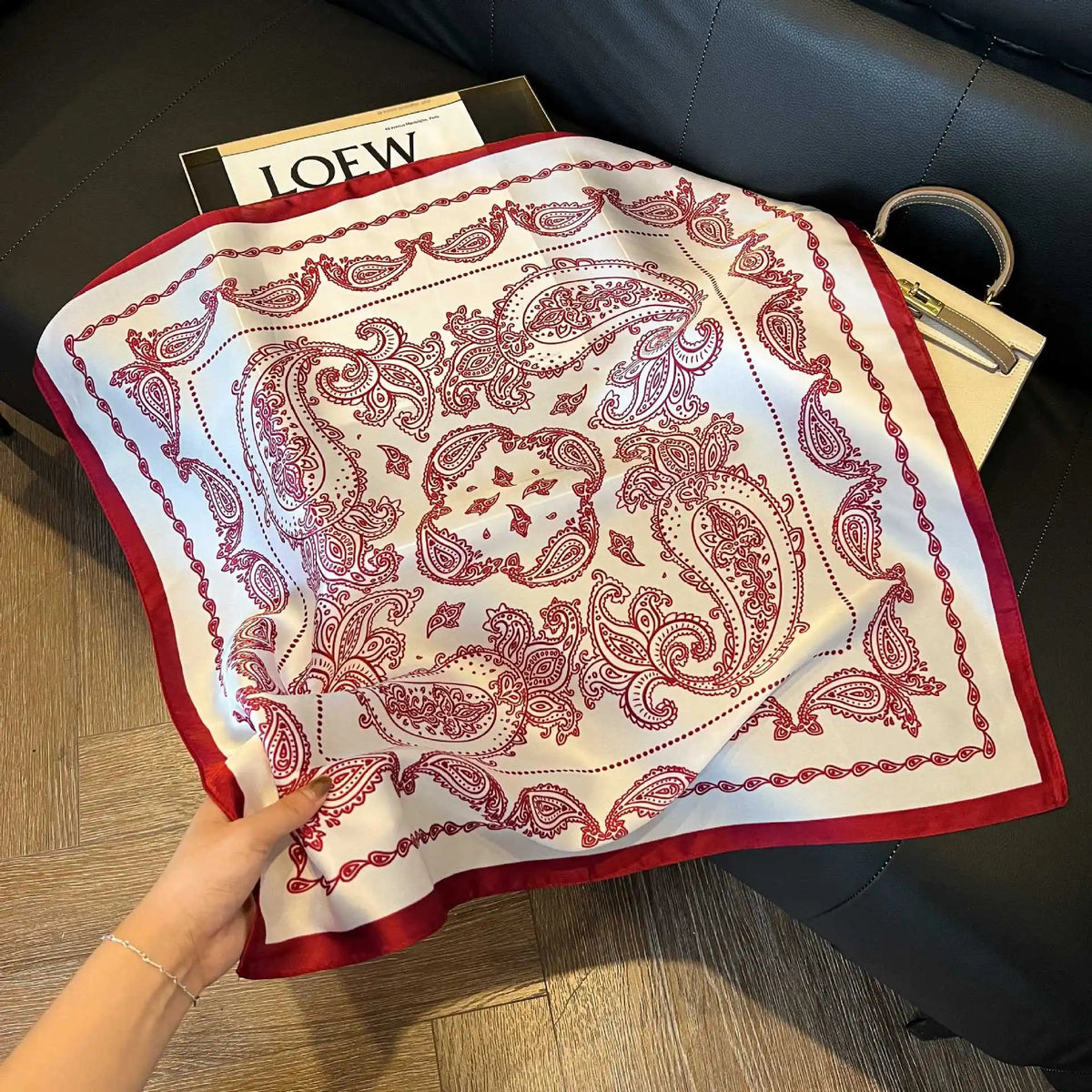 Luxury Brand Paisley Houndstooth Printed Square Scarf Soft Satin Thin Smooth Neck Scarf Sunscreen Headscarf For Women Head Wrap