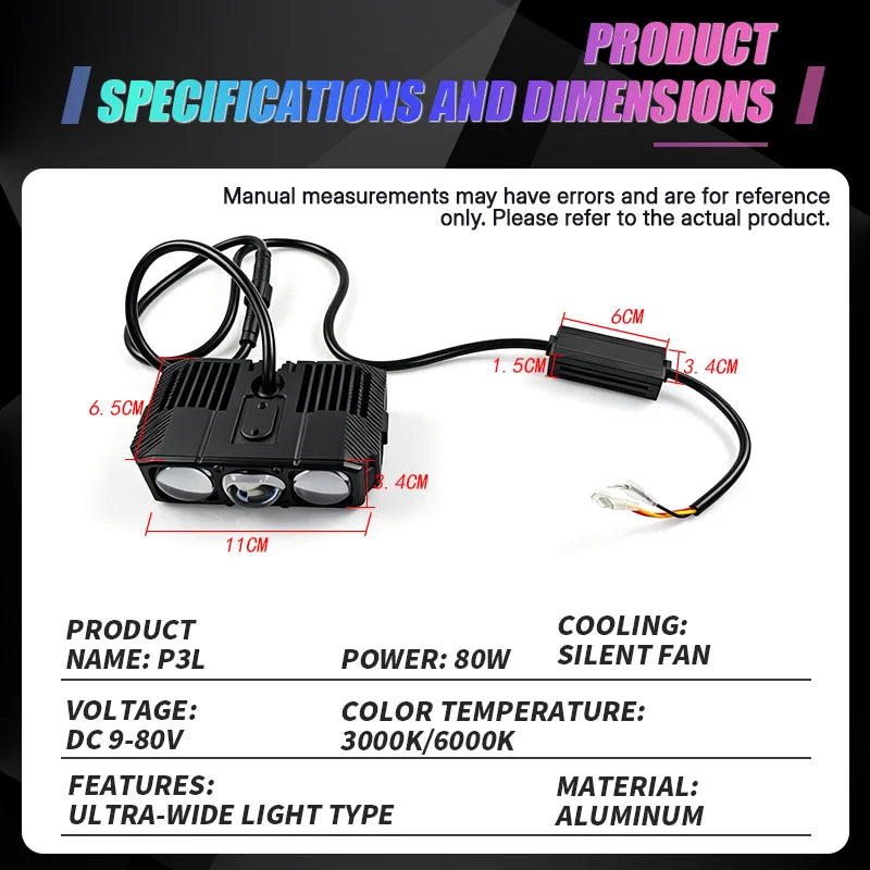 Waterproof Work Light Super Bright 9-80vMini Projector Car LED Light External Auxiliary Light for Car SUV Motorcycle Light