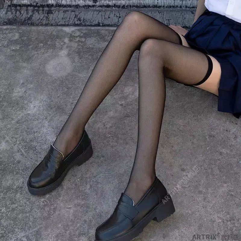 Sweet Lolita Leggings Japanese Girl's Bow Cross Tie White High Stockings JK Love Poker Women's Ultrathin Black Sexy Knee Socks