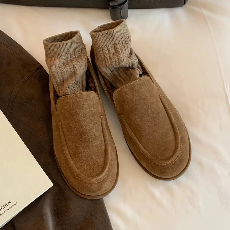 2026 New Women Winter Shoes Fashion Suede Loafers High End Plush Warm Casual Shoes for Woman Luxury Designer Shoes Zapatos Mujer