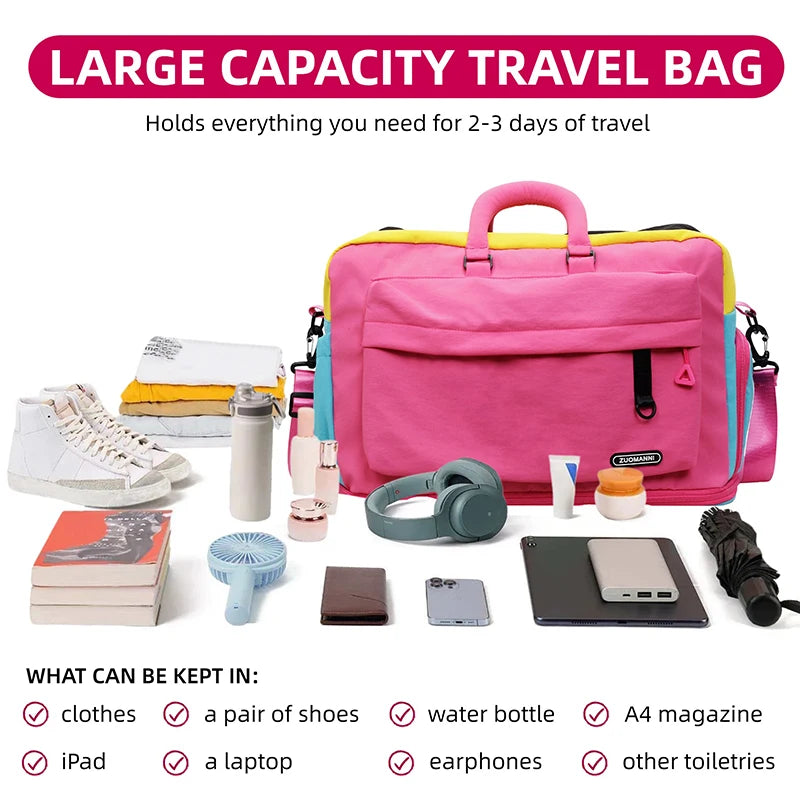 Fashion Dopamine Color Travel Duffle Bag, Expandable Weekend Overnight Bag, Ideal for Yoga, Short Trips, Gym, Weekend Getaways