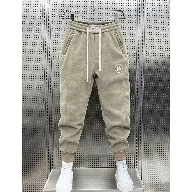 2024 Fashion Fleece Sweatpants Loose Harem Pants with Elastic Waist for Men Autumn Winter Casual Joggers Corduroy Pants for Men