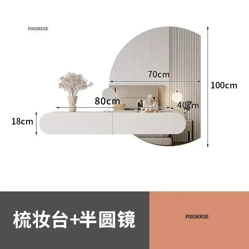 Off-white Hanging Dressing Table Minimalist Wall Mounted Vanity Unit with Mirror Bedroom Furniture Modern Design