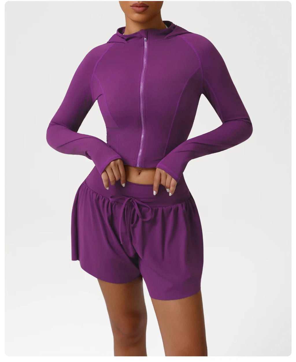 sm2544 Autumn Winter New Running Jacket Set Women's Tight Quick Drying Sports Fitness Jacket & High Waist Shorts 2 Piece Set