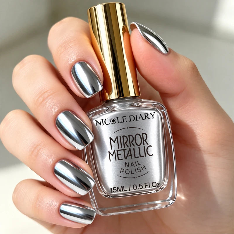 NICOLE DIARY 15ml Metallic Nail Polish Iridescent Flash Gloss Finish Quick Air Dry No Lamp Cure High Pigment Easy Application