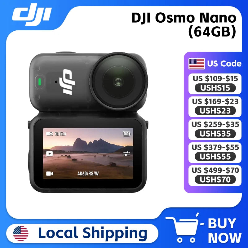 DJI Osmo Nano Standard Combo (64GB) 1/1.3" Sensor 4K/60fps &143° Wide FOV Dual DJI Microphones Direct Connection