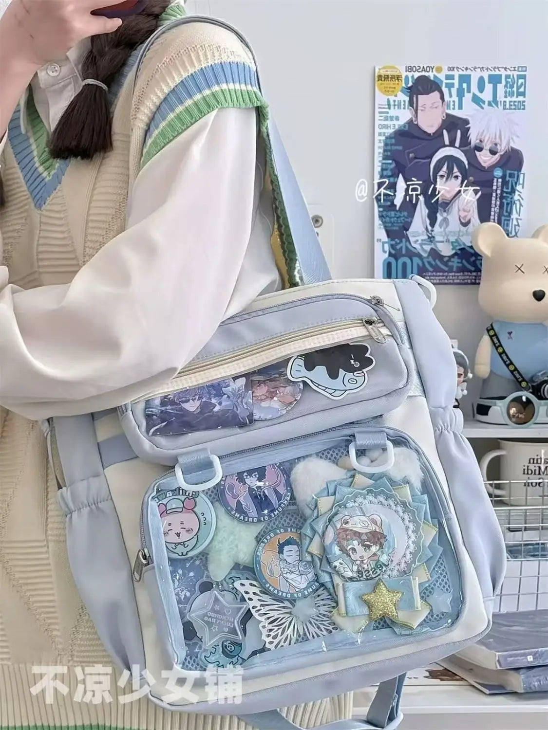 JIAERDI Transparent Blue Ita Bag Handbag Women Anime Portable Large Capacity Shoulder Tote Bag Female Nylon Crossbody Bags Girls