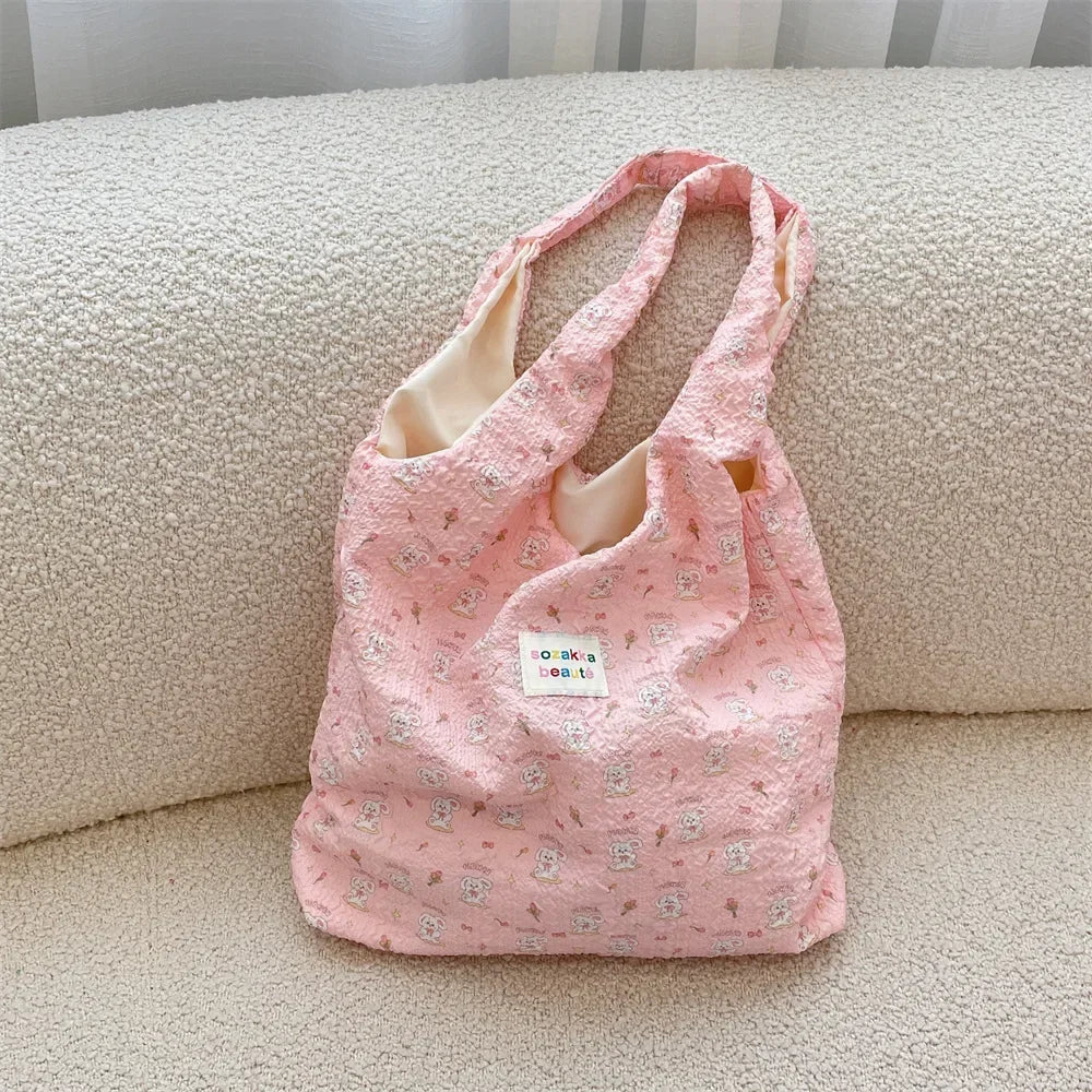 Female Tote Shopping Bag Eco Handbag Reusable Grocery Shopper Purse Korean Women Sweet Cartoon Shoulder Bag Books Pouch
